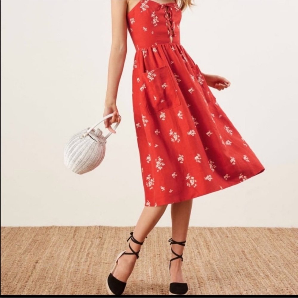 Reformation “Ellen” Red Spaghetti Strap corset dress
